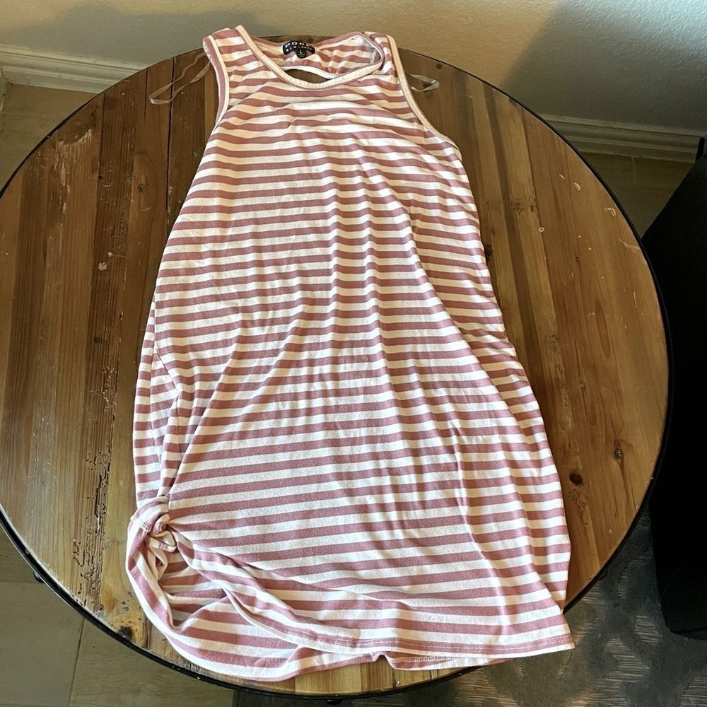 Poof New York white pink‎ striped dress sleeveless ruched womens large dress